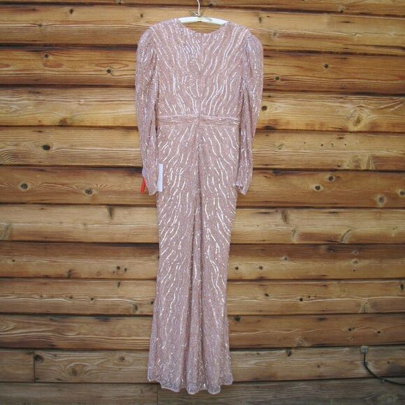 Mac Duggal 93574 Womens Pink Beaded Puff Sleeve Trumpet Gown - Picture 10 of 15